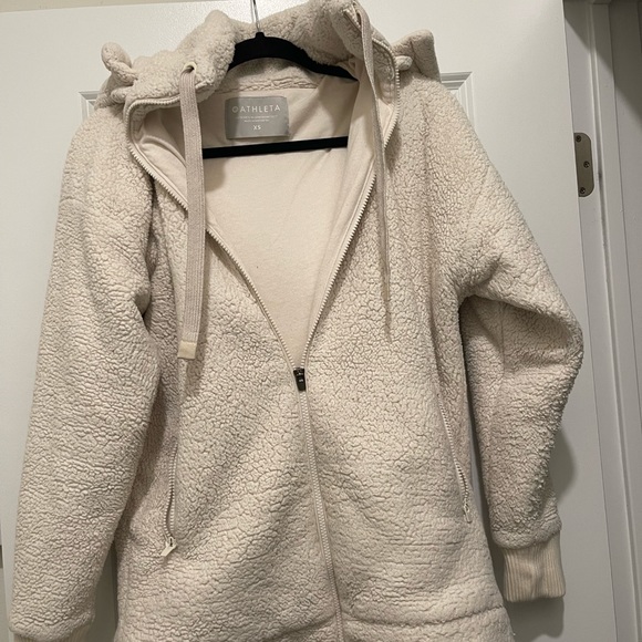Off white Athleta size XS warm fleece jacket. Zip up, comfy, warm - Picture 1 of 6